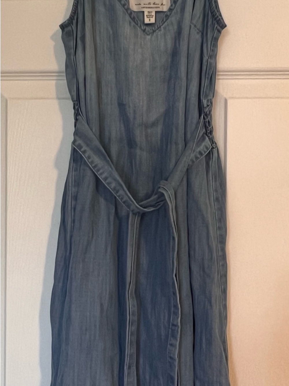 Anthropologie Cloth & Stone Chambray Dress Tie Waist Blue Small